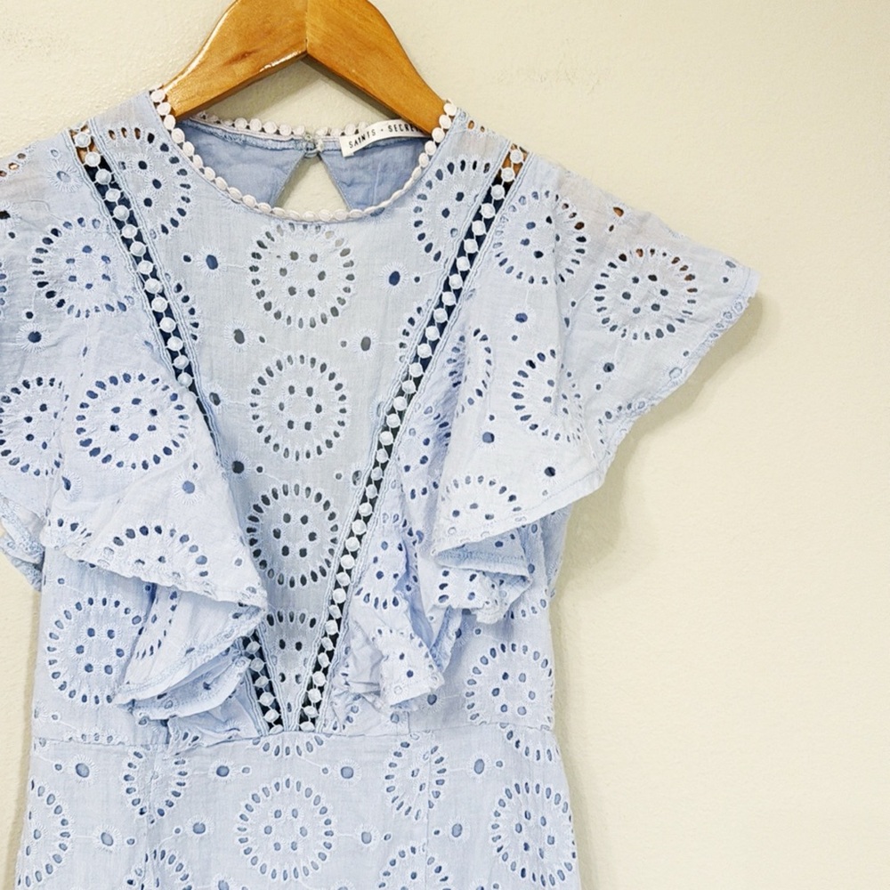 Light Blue Eyelet Ruffle Mini Dress - Picture 4 of 8